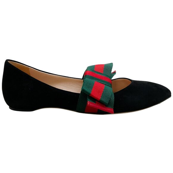 Gucci Black Suede Bow Accented Sylvie Ballet Flats - Picture 2 of 6